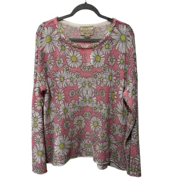 Wildfox White Label Floral Long Sleeve Pullover Sweater Pink White Size Small - Picture 1 of 9